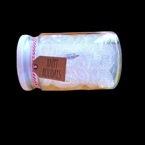Rae Dunn 'Tis The Season' Glass Jar with Lib 60 Clear Hair Ties New - Picture 3 of 3